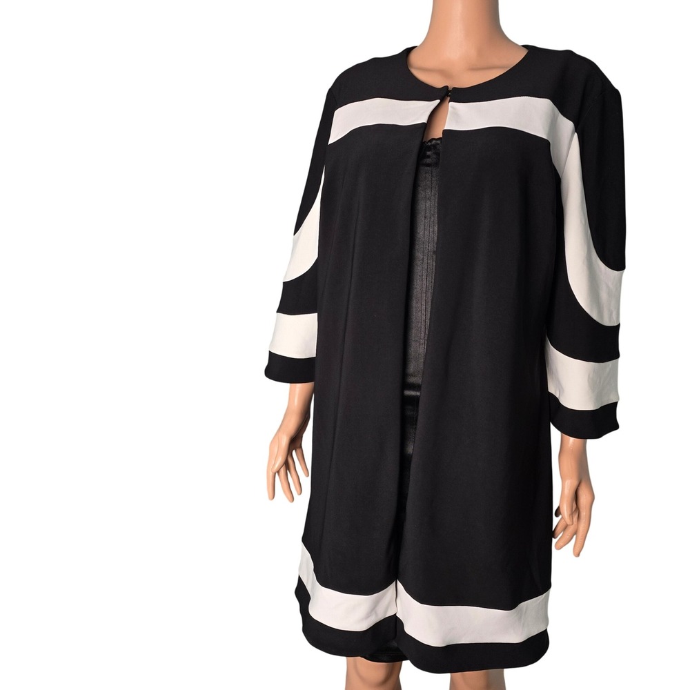 Joseph Ribkoff Womens Size 16 Black White Colorblock Open Front Jacket 173145